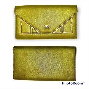 Charming Charlie Green Gold Oversized Clutch